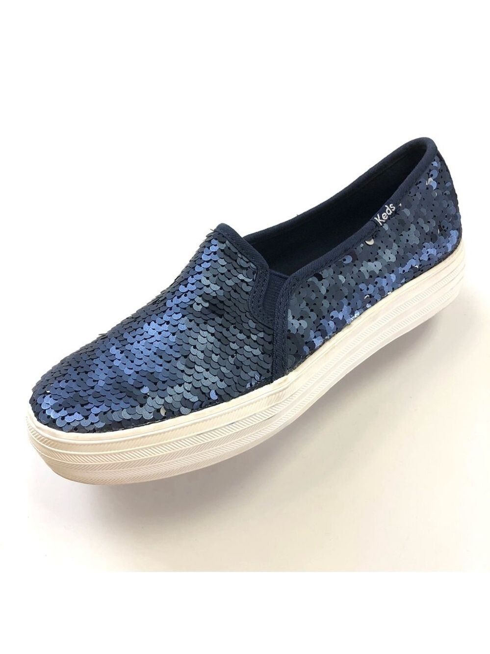 Keds navy sequin double stack slip on sneaker loafer Size 7